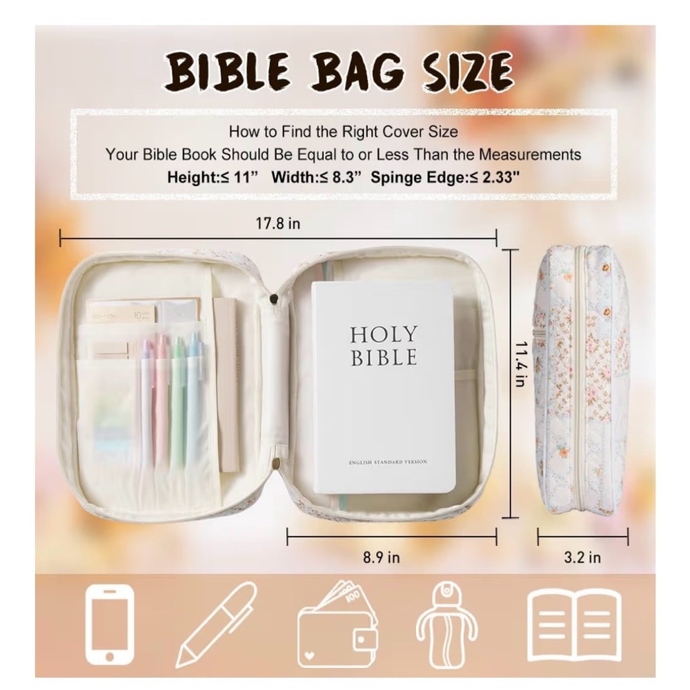 Bible Floral Quilted Carry Bag - Cream Floral - Picture 2 of 4